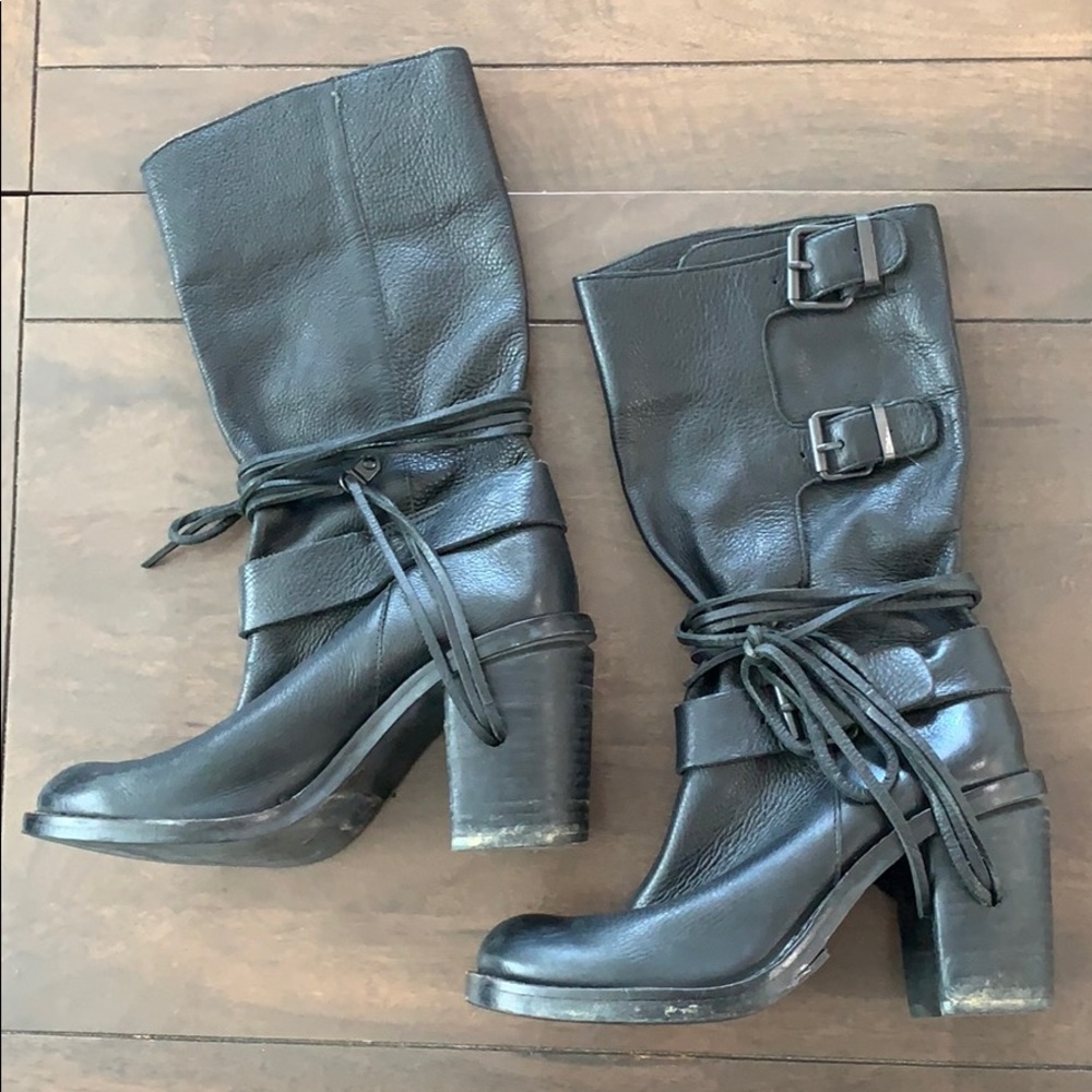 Black leather Vince Camino boots buckle strappy